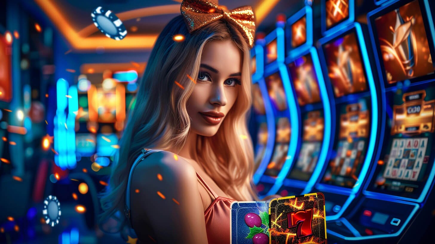 Màn hình game slot ricvip với cuộn quay và biểu tượng jackpot rực rỡ